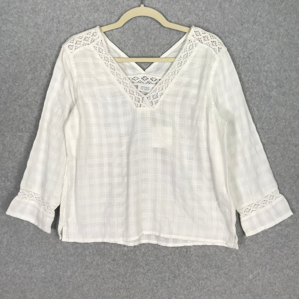 Sigrid Olsen Gauze Crochet Top XS Cotton Cottage Feminine Resort Cruise Country